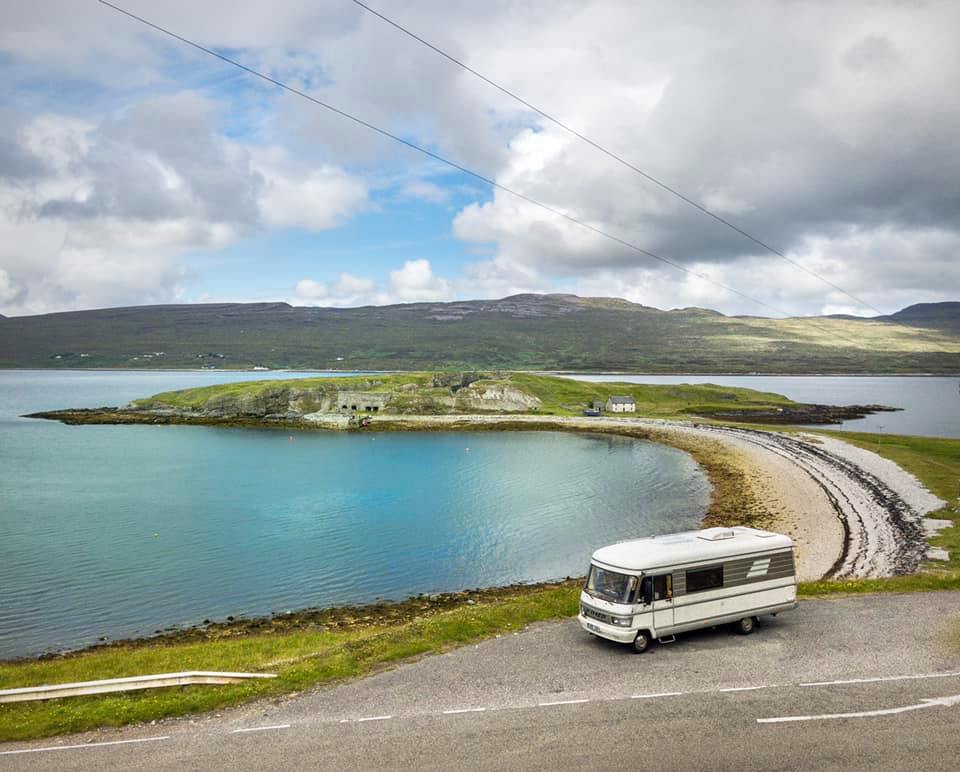 Hymer S670 at Ard Neakie on Loch Eriboll in the Scottish Highlands