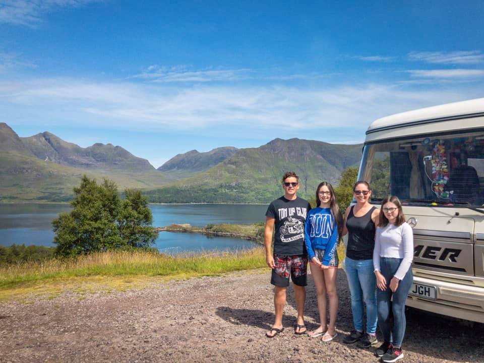 The Regan family with their Hymer S670 in the Torridon area in the Scottish Highlands